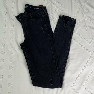 Distressed black skinny jeans Hollister